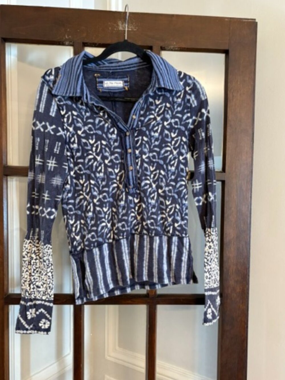 Free People We the Free Shibori Dreams Shirt in Blue Pattern, Size M